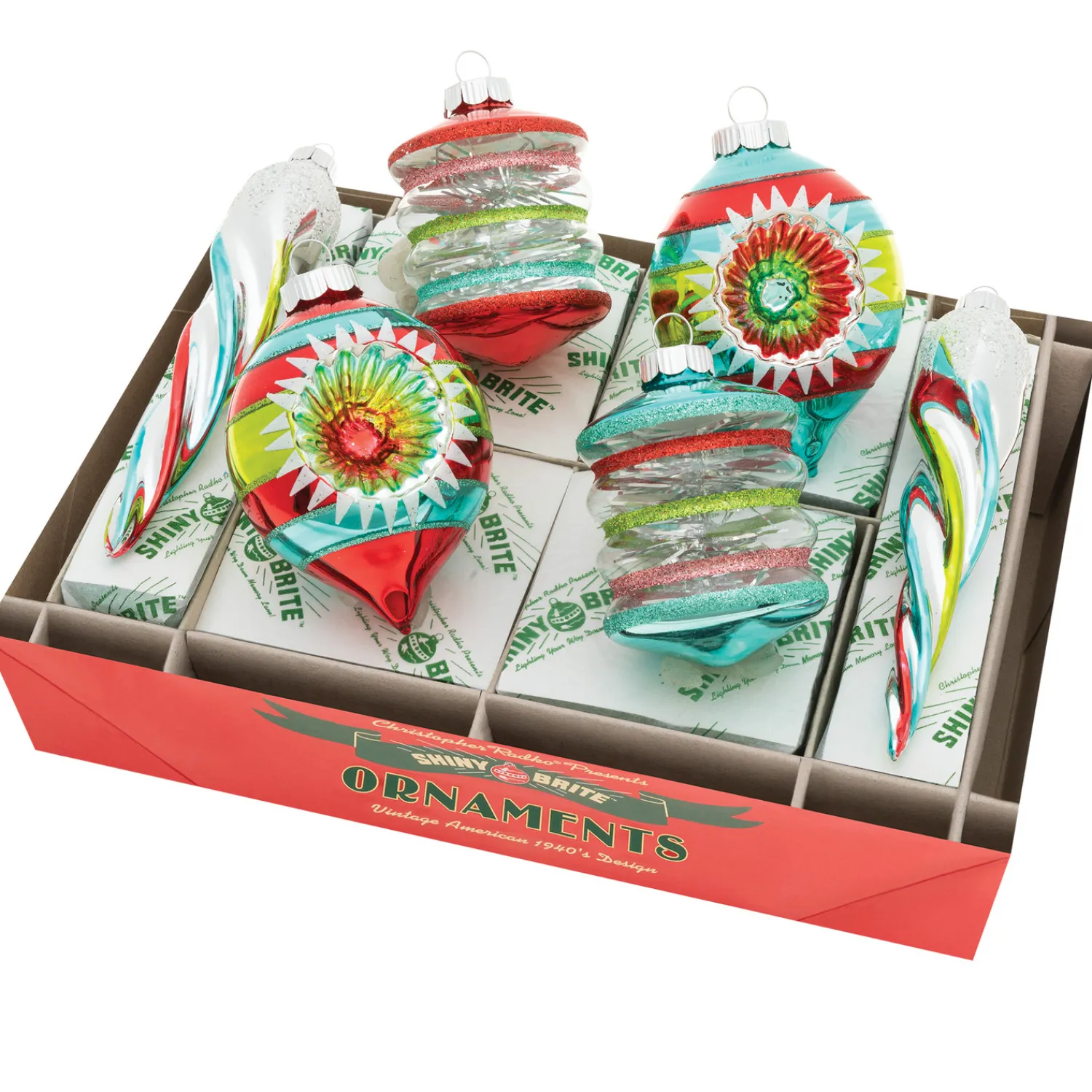 Hot The Jolly Christmas Shop Christopher Radko Shiny Brite Festive Fete Mixed Shapes Christmas Ornaments 4027900