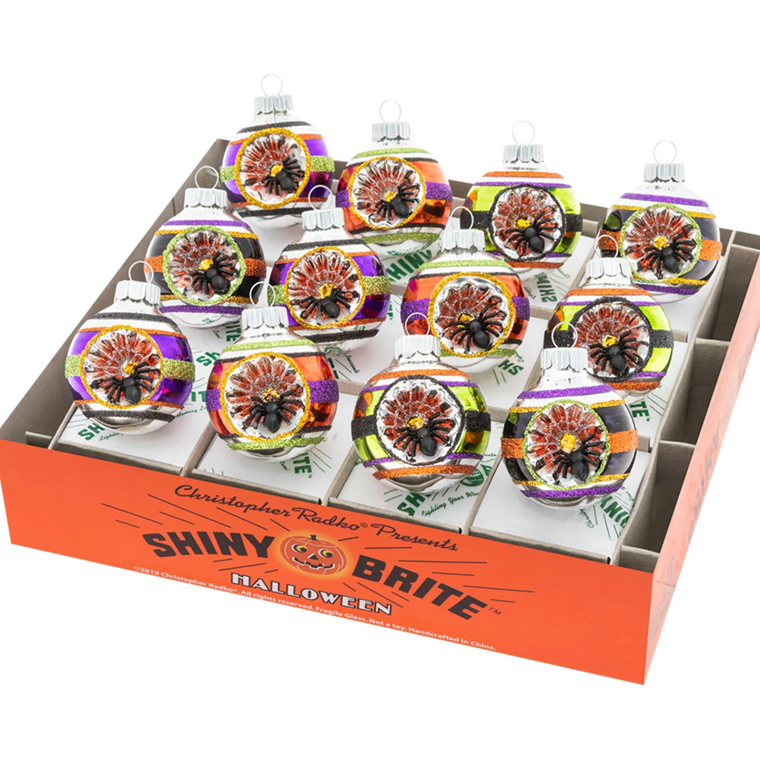 Sale The Jolly Christmas Shop Christopher Radko Shiny Brite Halloween 12 Count 1.75" Decorated Rounds With Reflectors 4028050