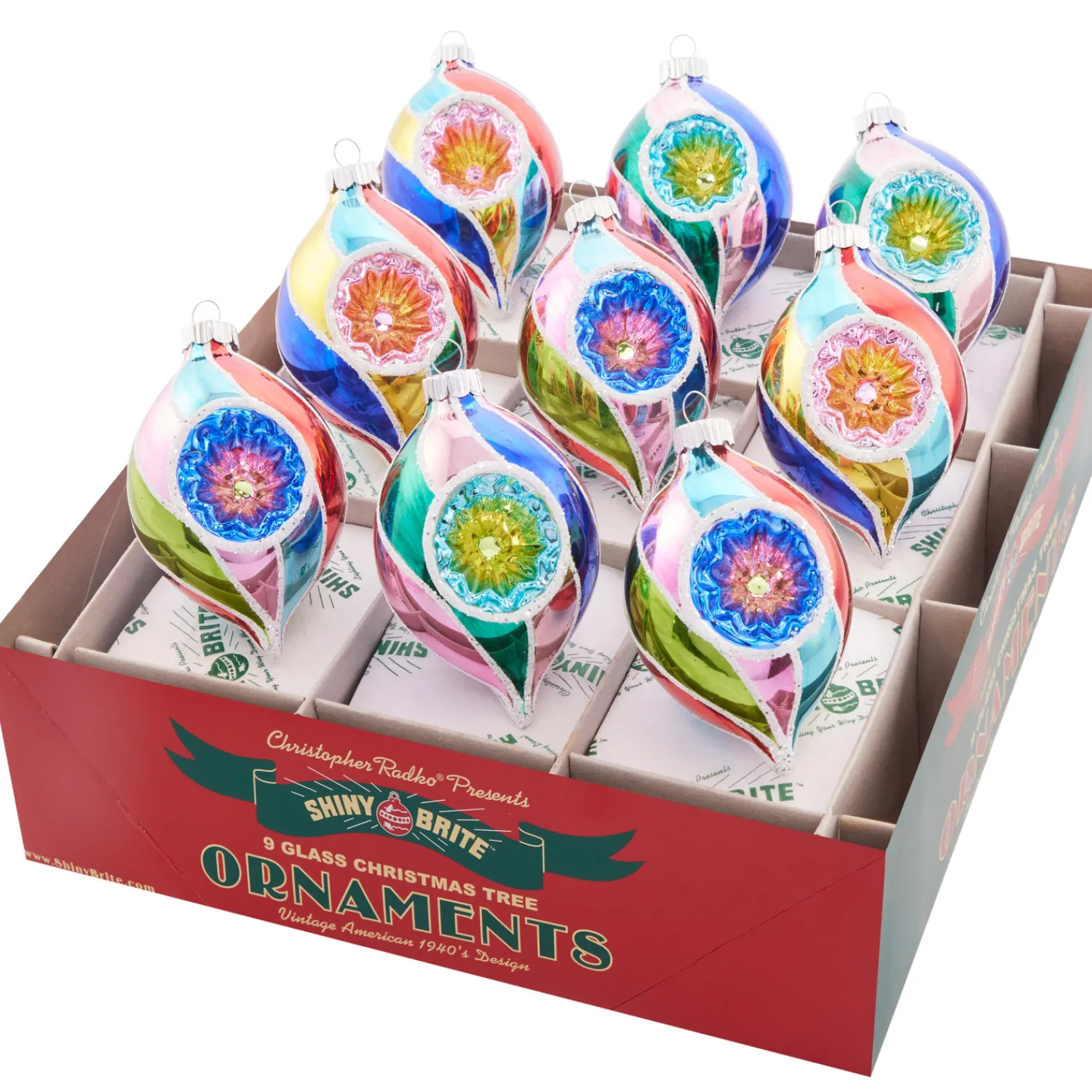 Hot The Jolly Christmas Shop Christopher Radko Shiny Brite Confetti 2.5" Reflector Tulip Christmas Ornaments 4028098