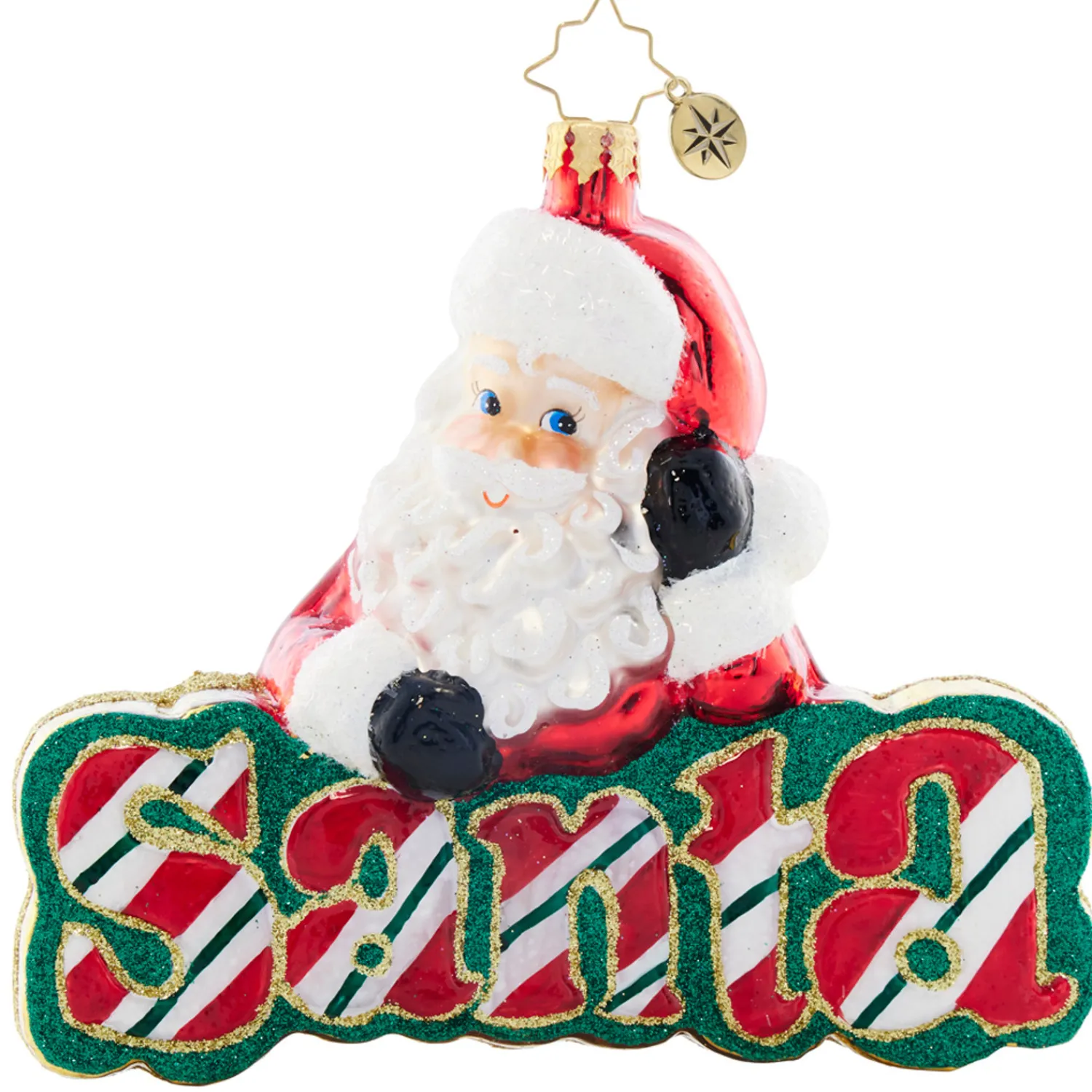 Best The Jolly Christmas Shop Christopher Radko What's In A Name Santa? Glass Christmas Ornament 1021832