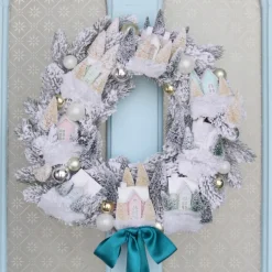 Best The Jolly Christmas Shop Cody Foster 18" Frosted Village Vintage Inspired Putz Christmas House Wreath CD-1965