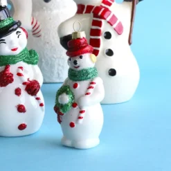 New The Jolly Christmas Shop Cody Foster 4.5" Snowman With Candy Cane Glass Christmas Ornament GO-8879