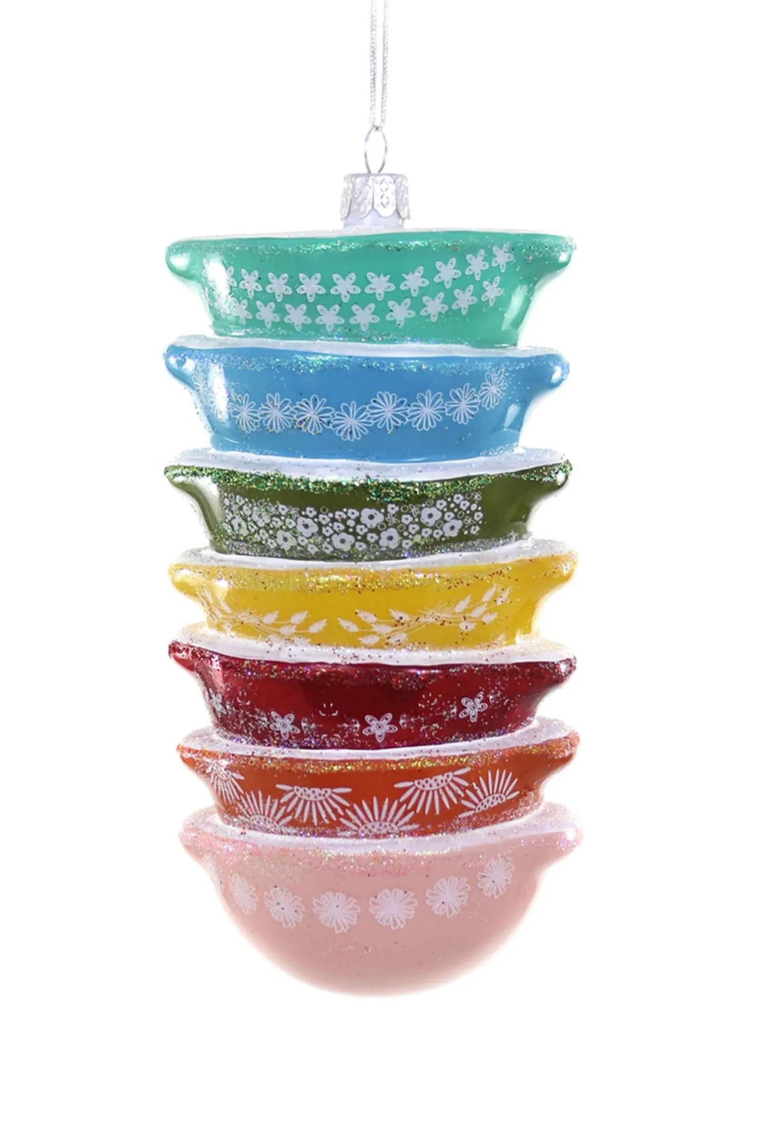 Sale The Jolly Christmas Shop Cody Foster 5.5" Vintage Inspired Stacked Rainbow Mixing Bowl Pyrex Glass Christmas Ornament GL-665