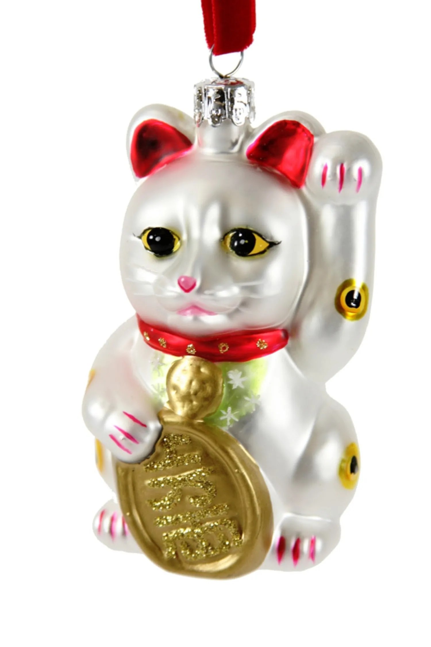 Hot The Jolly Christmas Shop Cody Foster 4.25" White Lucky Cat Glass Christmas Ornament GO-2781-W