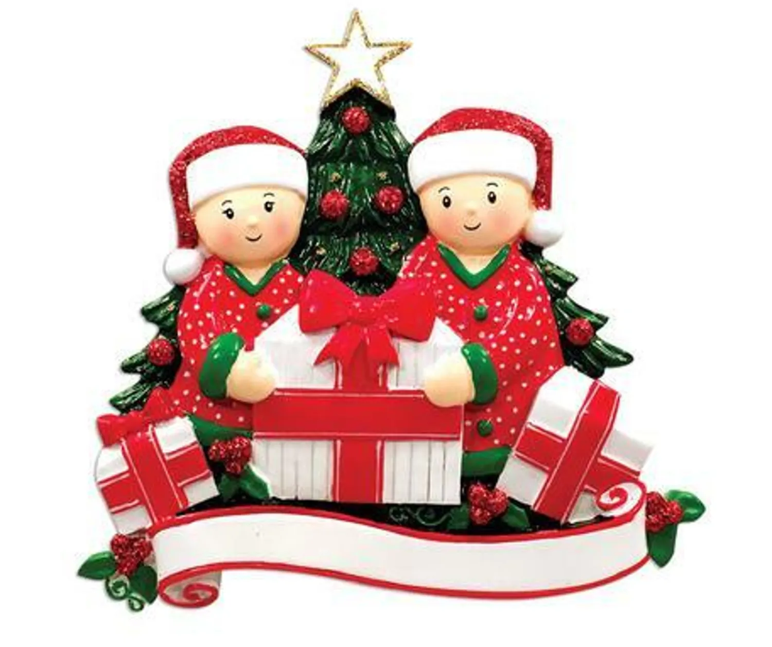 The Jolly Christmas Shop Couple Opening Presents Personalized Christmas Ornament OR1523-2