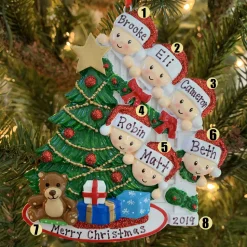 Clearance The Jolly Christmas Shop Family Of 6 Around The Christmas Tree Personalized Ornament OR1789-6