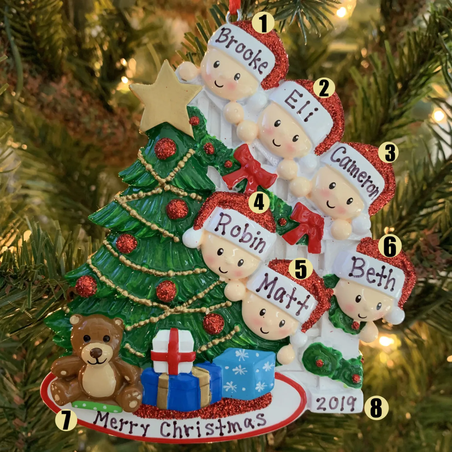 Clearance The Jolly Christmas Shop Family Of 6 Around The Christmas Tree Personalized Ornament OR1789-6