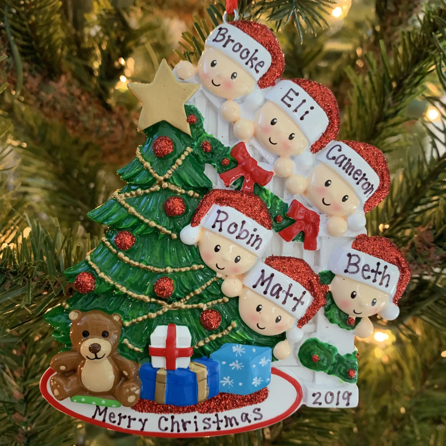 Clearance The Jolly Christmas Shop Family Of 6 Around The Christmas Tree Personalized Ornament OR1789-6