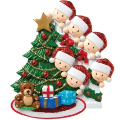 Clearance The Jolly Christmas Shop Family Of 6 Around The Christmas Tree Personalized Ornament OR1789-6