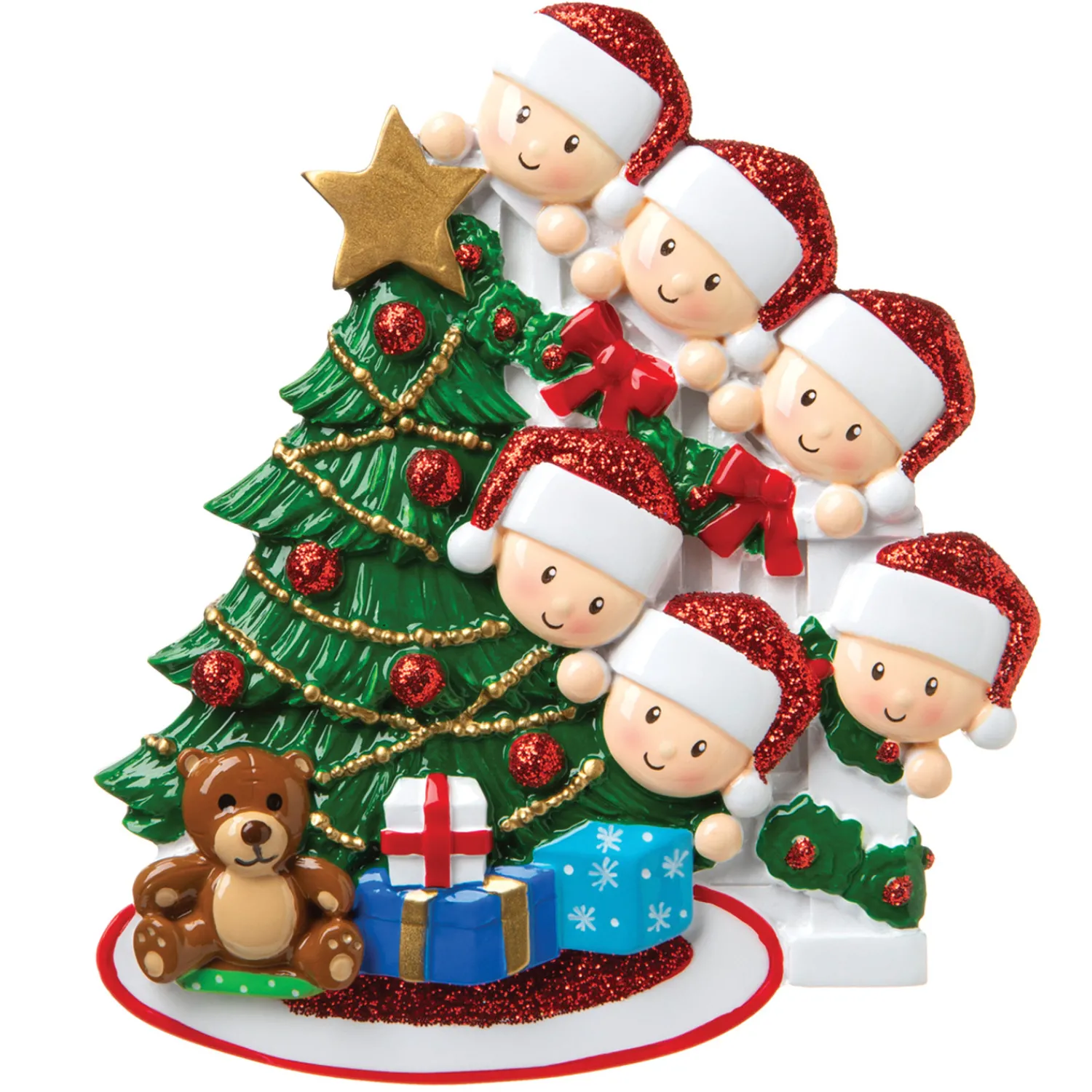 Clearance The Jolly Christmas Shop Family Of 6 Around The Christmas Tree Personalized Ornament OR1789-6