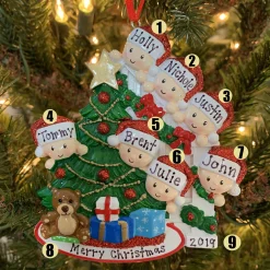 New The Jolly Christmas Shop Family Of 7 Around The Christmas Tree Personalized Ornament OR1789-7
