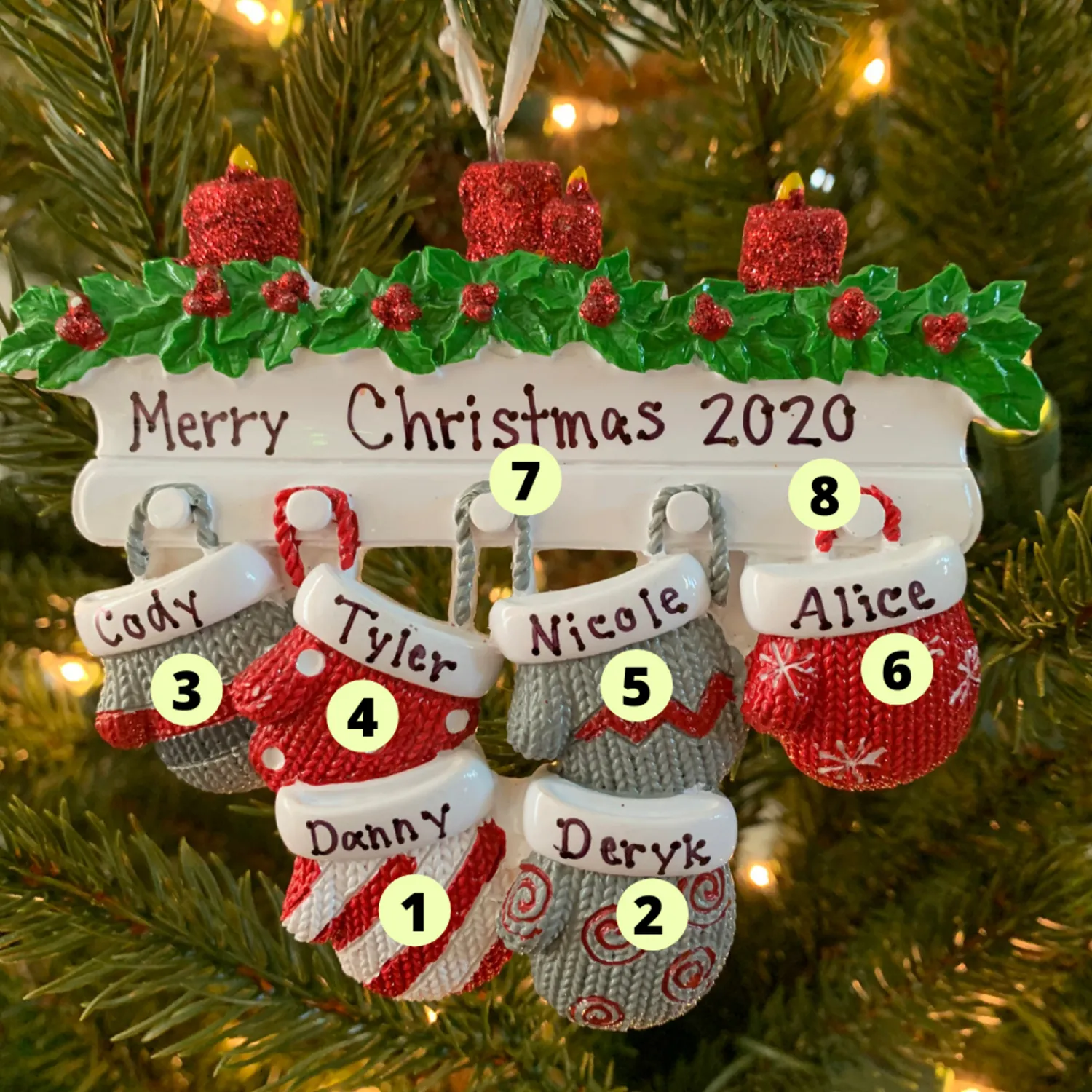 The Jolly Christmas Shop Family Personalized Christmas Ornament With 6 Mittens