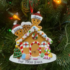 New The Jolly Christmas Shop Gingerbread House Couple Personalized Christmas Ornament OR1872-2