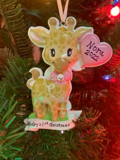 Sale The Jolly Christmas Shop Giraffe Pink Balloon Personalized Christmas Ornament OR2236-F
