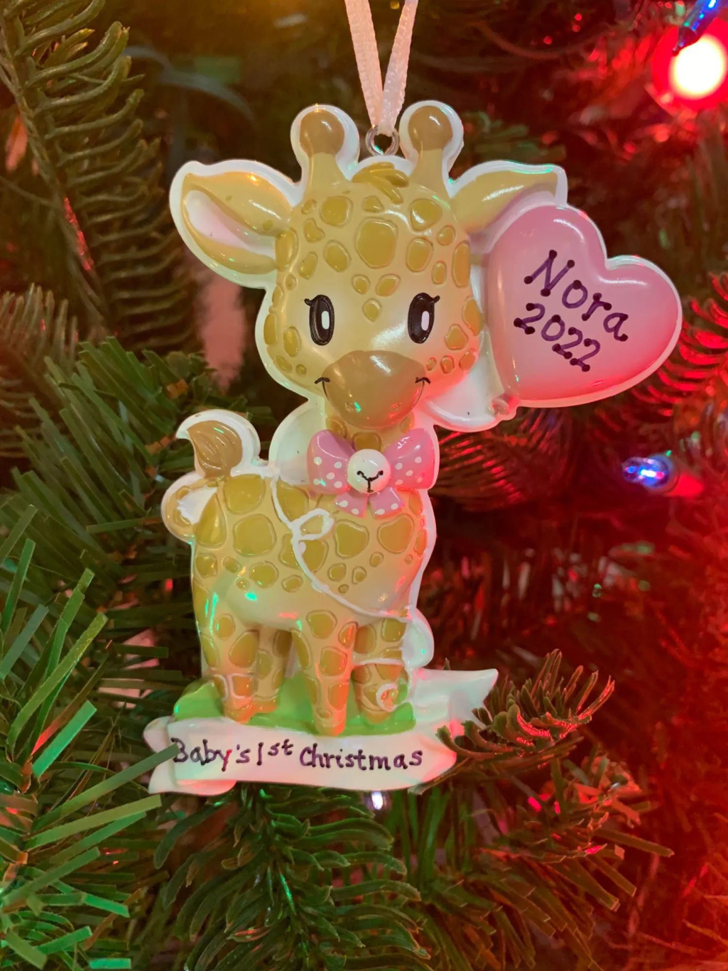 Sale The Jolly Christmas Shop Giraffe Pink Balloon Personalized Christmas Ornament OR2236-F