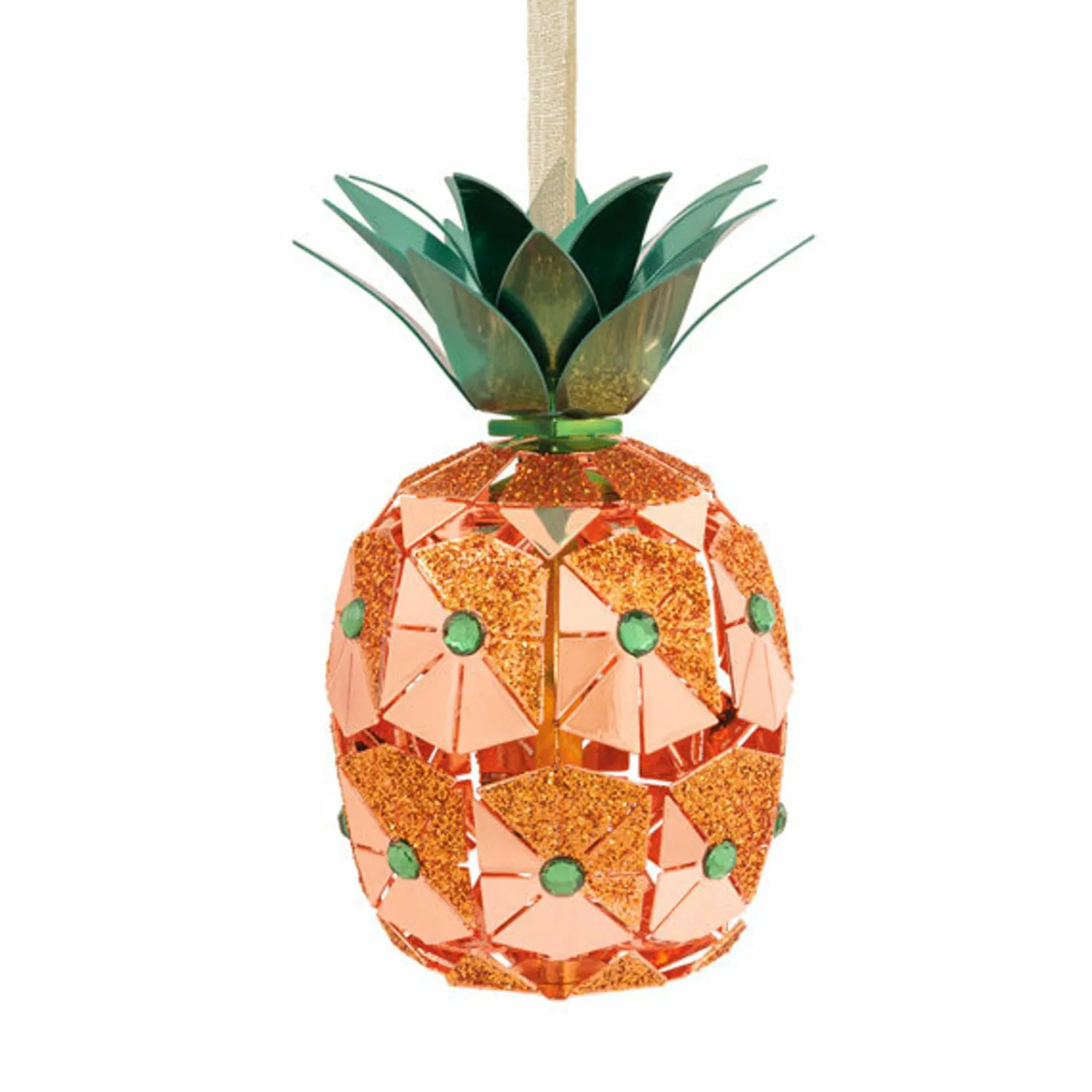The Jolly Christmas Shop Hallmark 4" Copper And Green Faceted Pineapple Christmas Ornament 1HDL2146