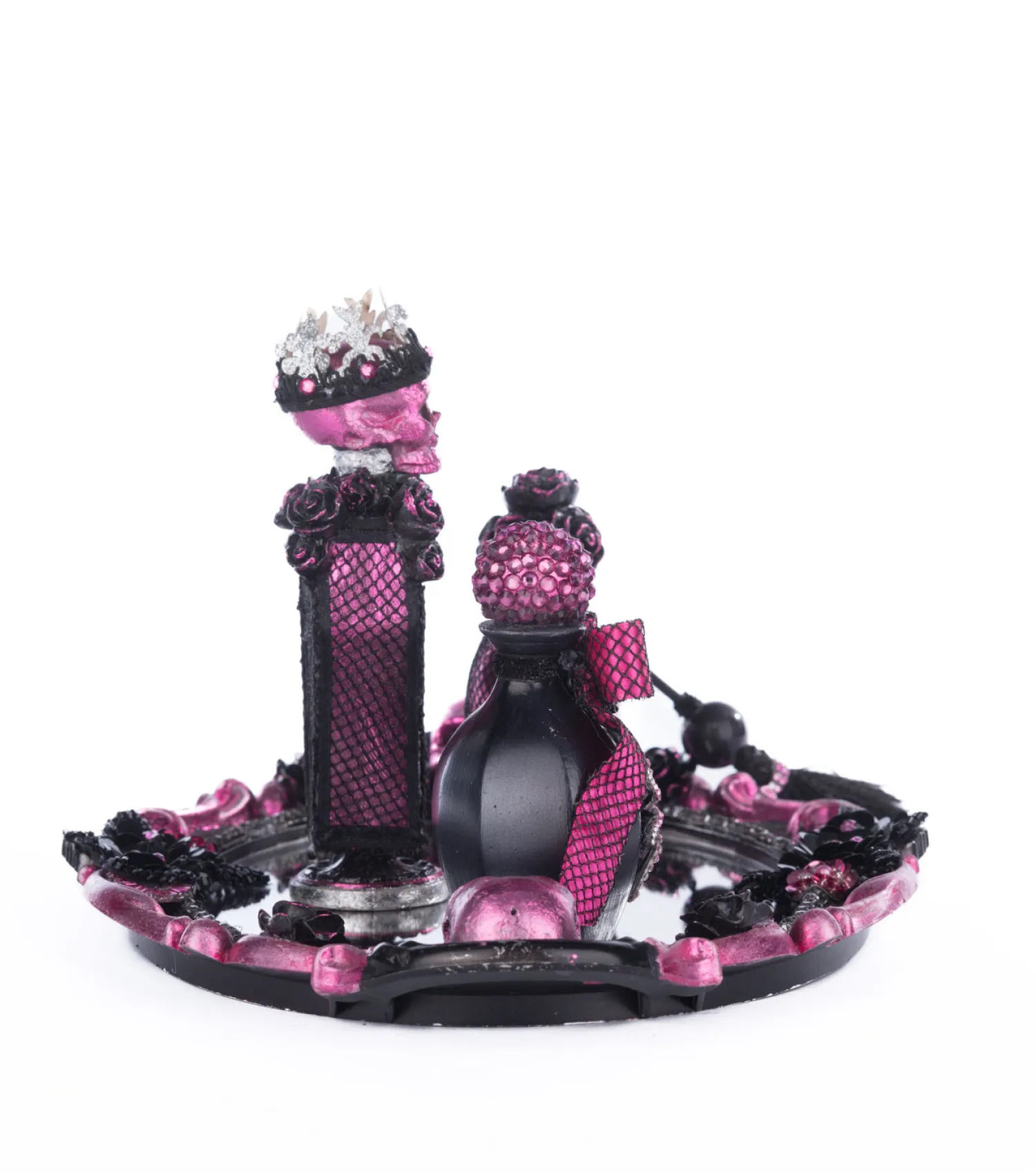 New The Jolly Christmas Shop Katherine's Collection 7.25" Pink Passion Vanity Tray With Bottles Set Halloween Decoration 28-428154