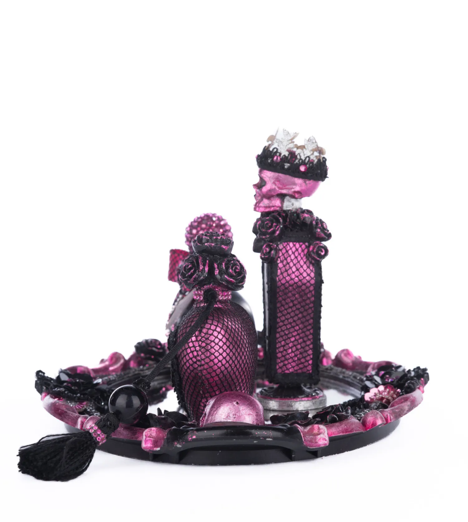 New The Jolly Christmas Shop Katherine's Collection 7.25" Pink Passion Vanity Tray With Bottles Set Halloween Decoration 28-428154