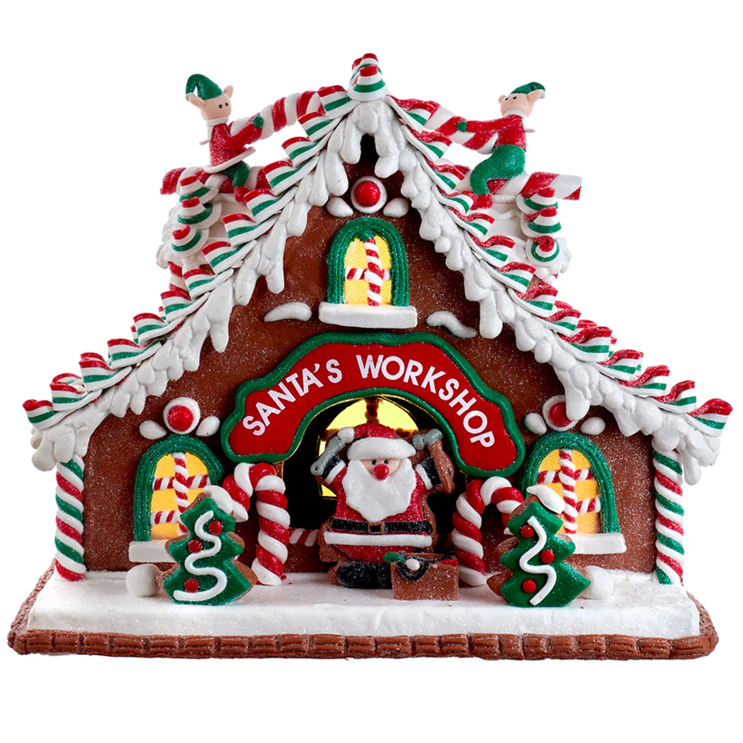 Hot The Jolly Christmas Shop Kurt Adler 10.5" Battery Operated Lighted Santa's Workshop Gingerbread Christmas House GBJ0039
