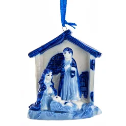 Clearance The Jolly Christmas Shop Kurt Adler 3" Blue Delft Porcelain Manger Christmas Ornament J7428