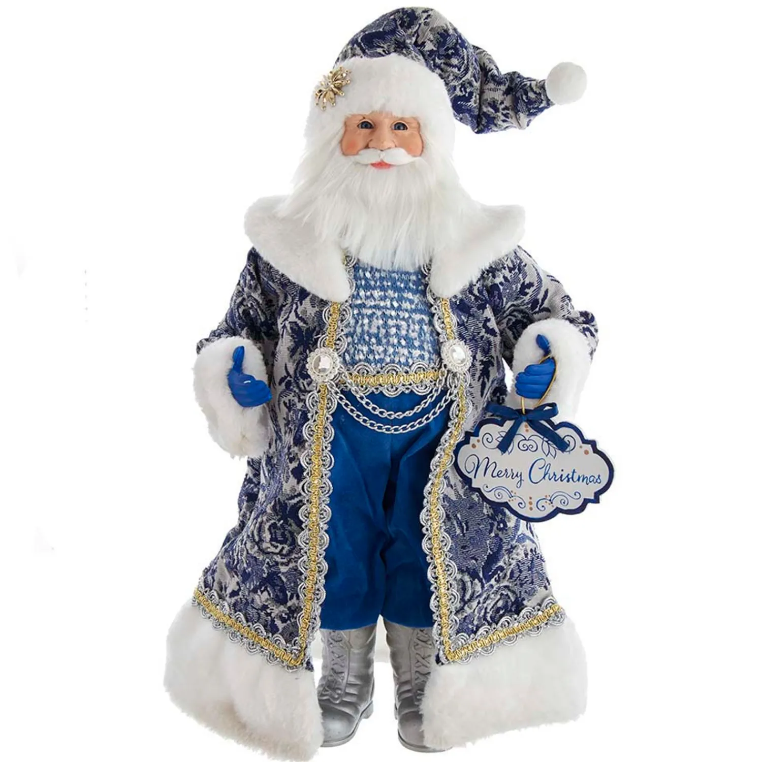 Hot The Jolly Christmas Shop Kurt Adler 18" Blue Delft Santa Holding Sign Christmas Figure J6098