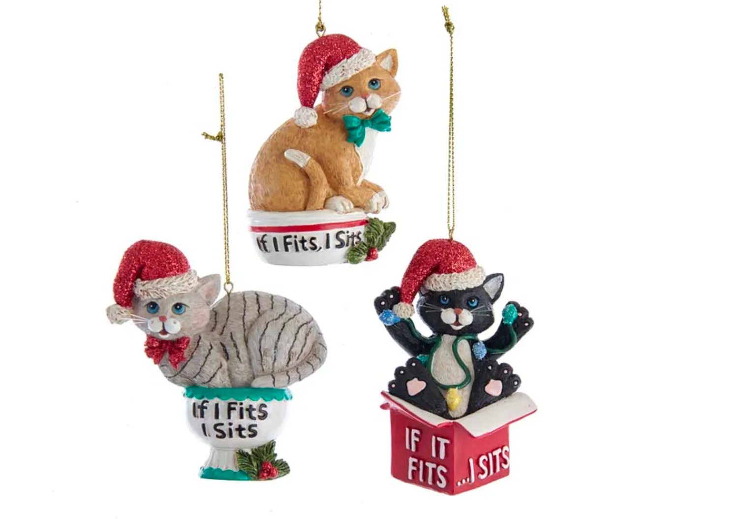 Hot The Jolly Christmas Shop Kurt Adler 3.25" "If I Fits, I Sits" Cat Christmas Ornaments E0599