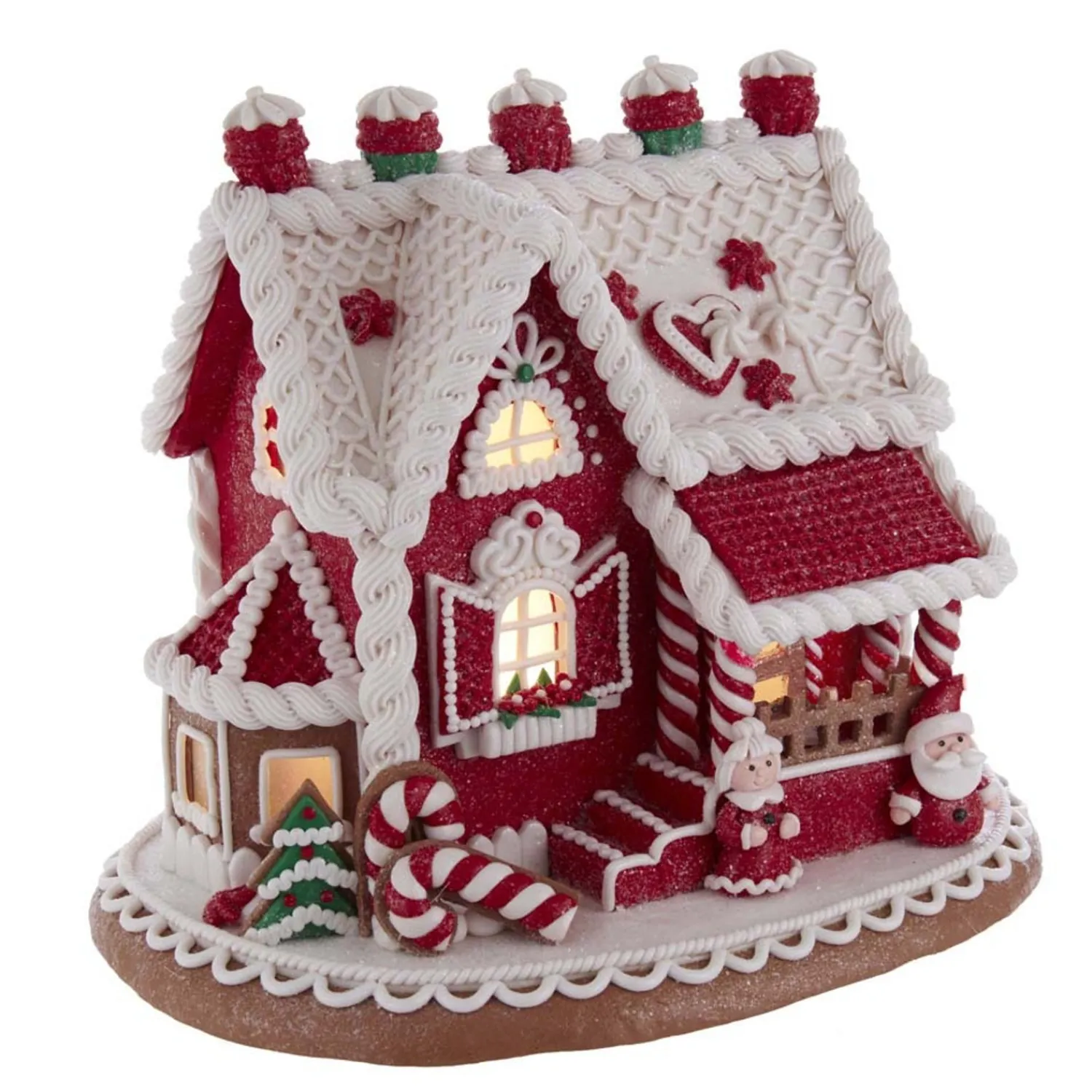 Hot The Jolly Christmas Shop Kurt Adler 9" LED Lighted Santa And Mrs. Claus Red Claydough Gingerbread Christmas House GBJ0015