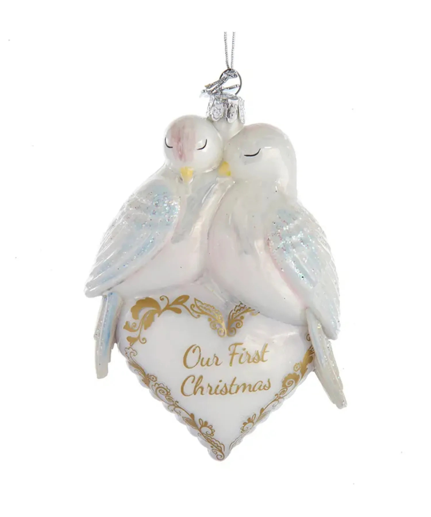 Discount The Jolly Christmas Shop Kurt Adler 4.75" Noble Gems "Our First Christmas" Doves Glass Christmas Ornament NBX0025