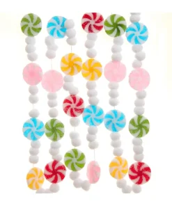 Best The Jolly Christmas Shop Kurt Adler 6' Peppermint Candy Frosted With Pom Poms Christmas Tree Garland D4597