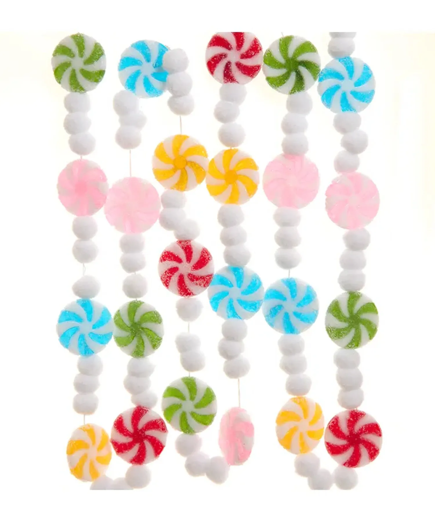 Best The Jolly Christmas Shop Kurt Adler 6' Peppermint Candy Frosted With Pom Poms Christmas Tree Garland D4597