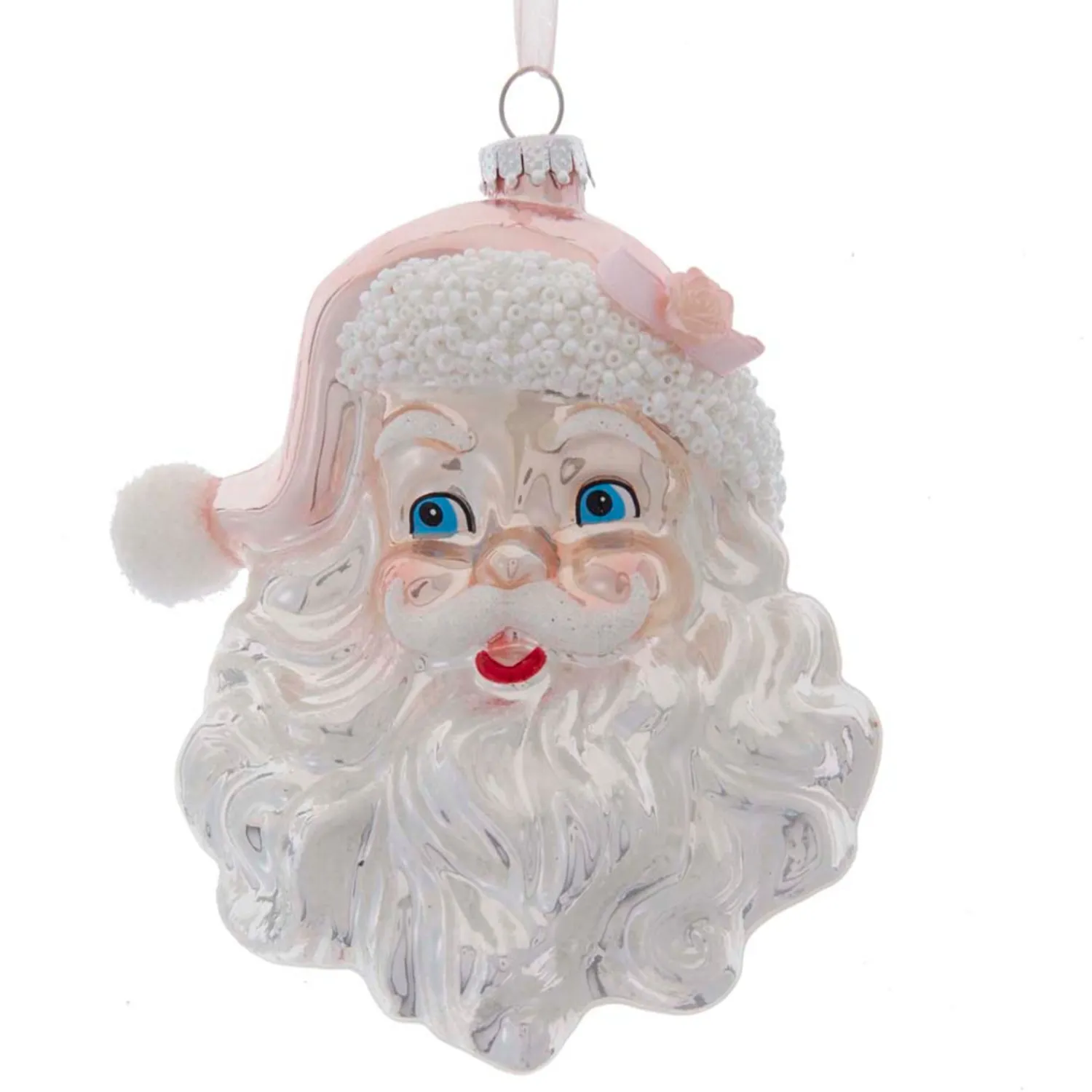Sale The Jolly Christmas Shop Kurt Adler 6" Pink And Silver Santa Head Glass Christmas Ornament T2802