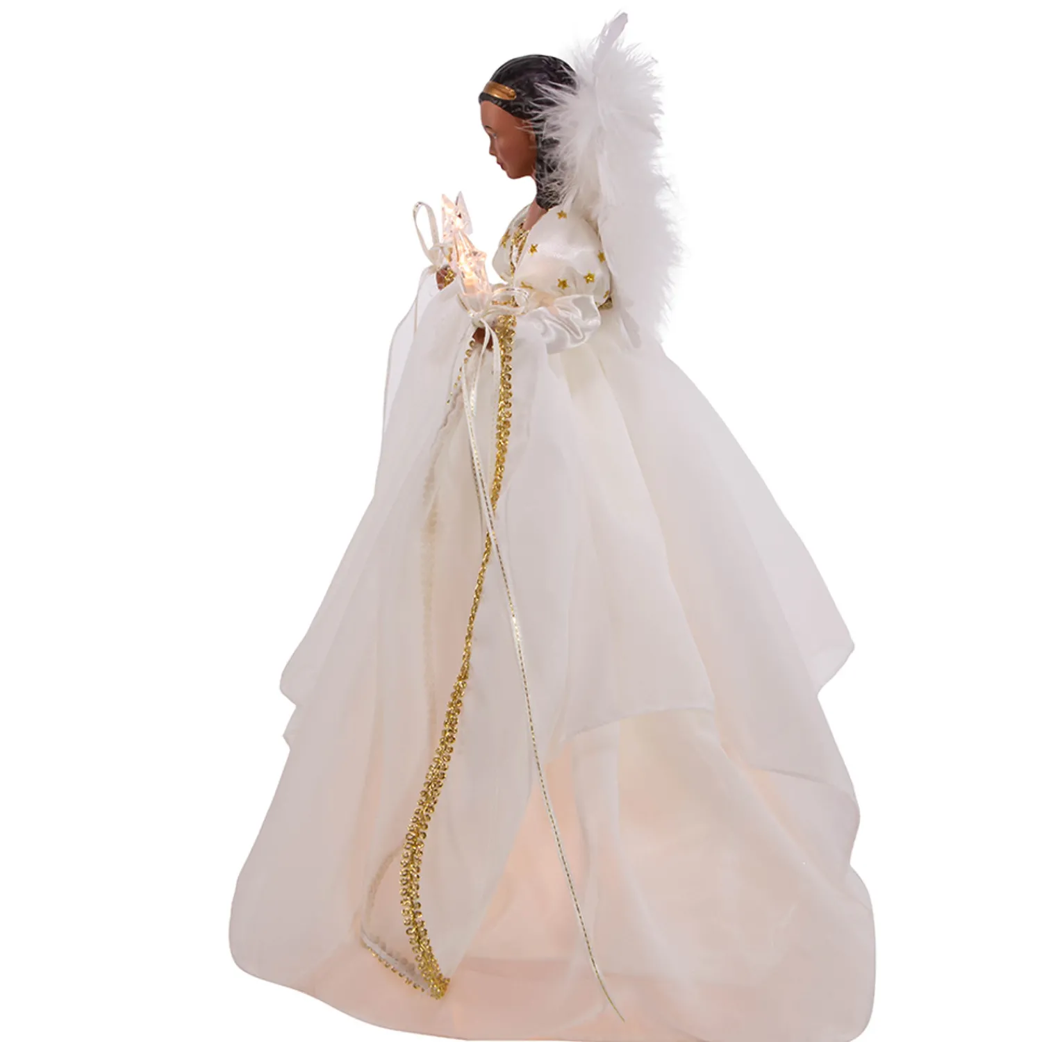 New The Jolly Christmas Shop Kurt Adler 12" UL 10-Light African American Ivory And Gold Christmas Tree Topper UL2230