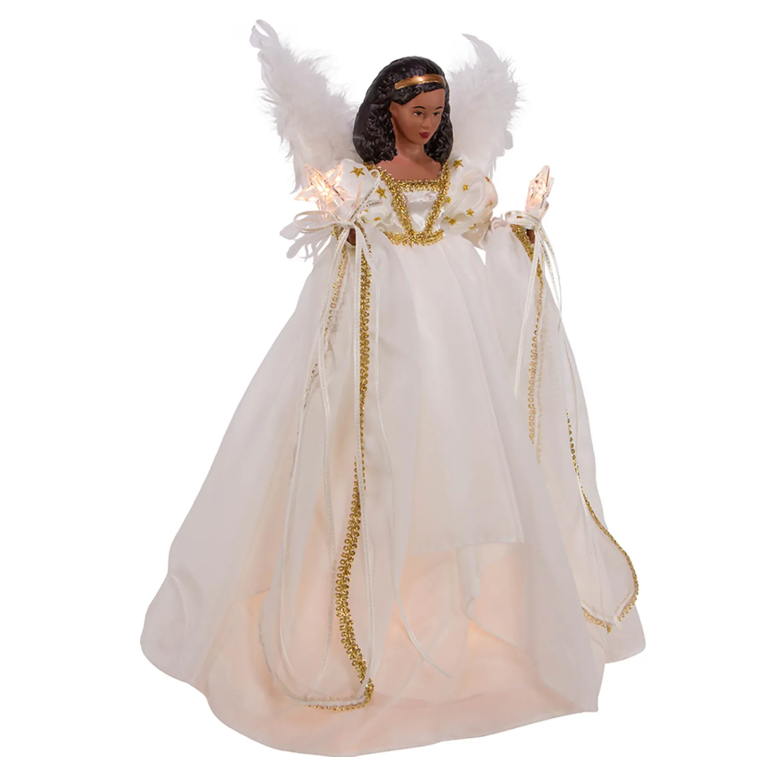 New The Jolly Christmas Shop Kurt Adler 12" UL 10-Light African American Ivory And Gold Christmas Tree Topper UL2230