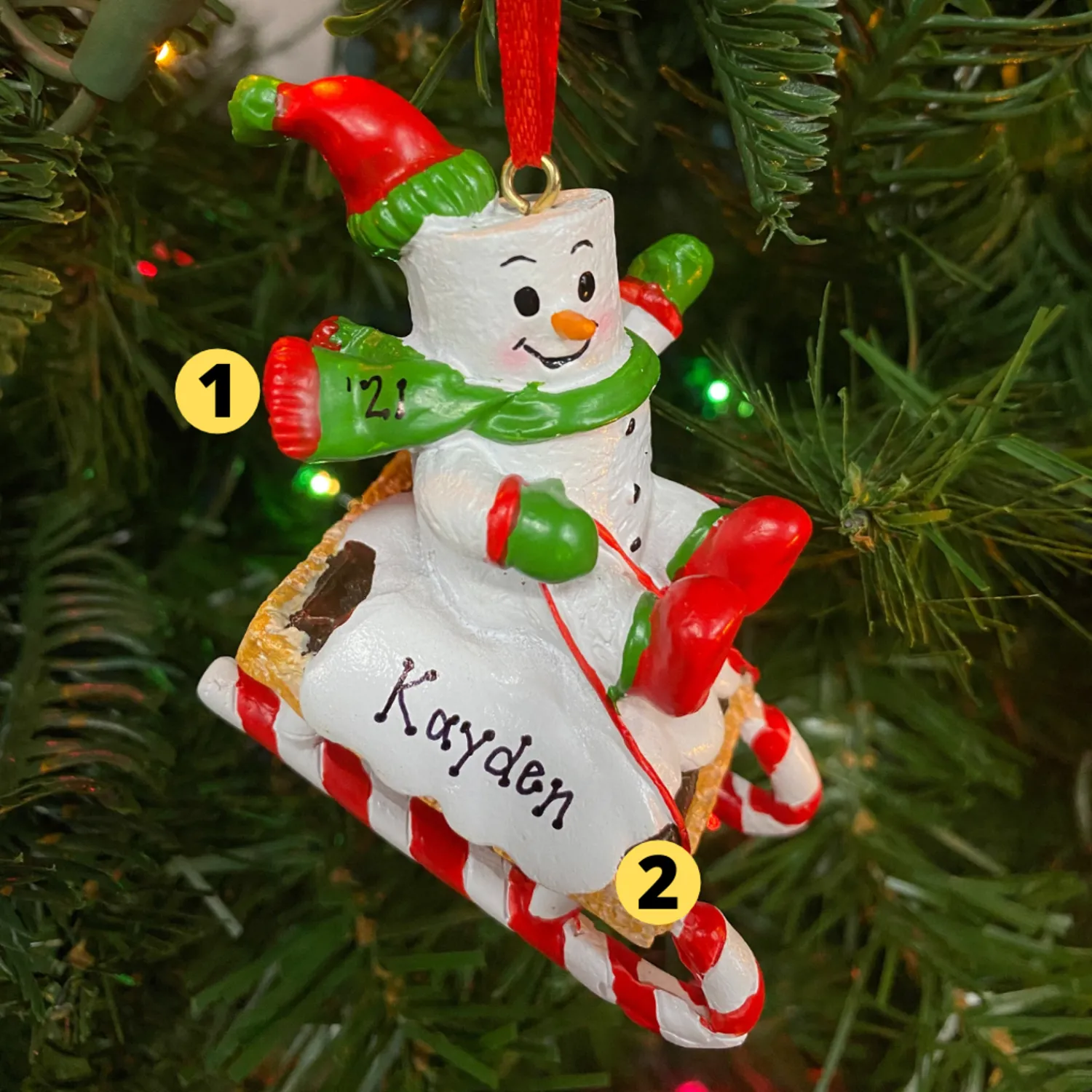 Hot The Jolly Christmas Shop Marshmallow Child On Sled Personalized Christmas Ornament MM20018