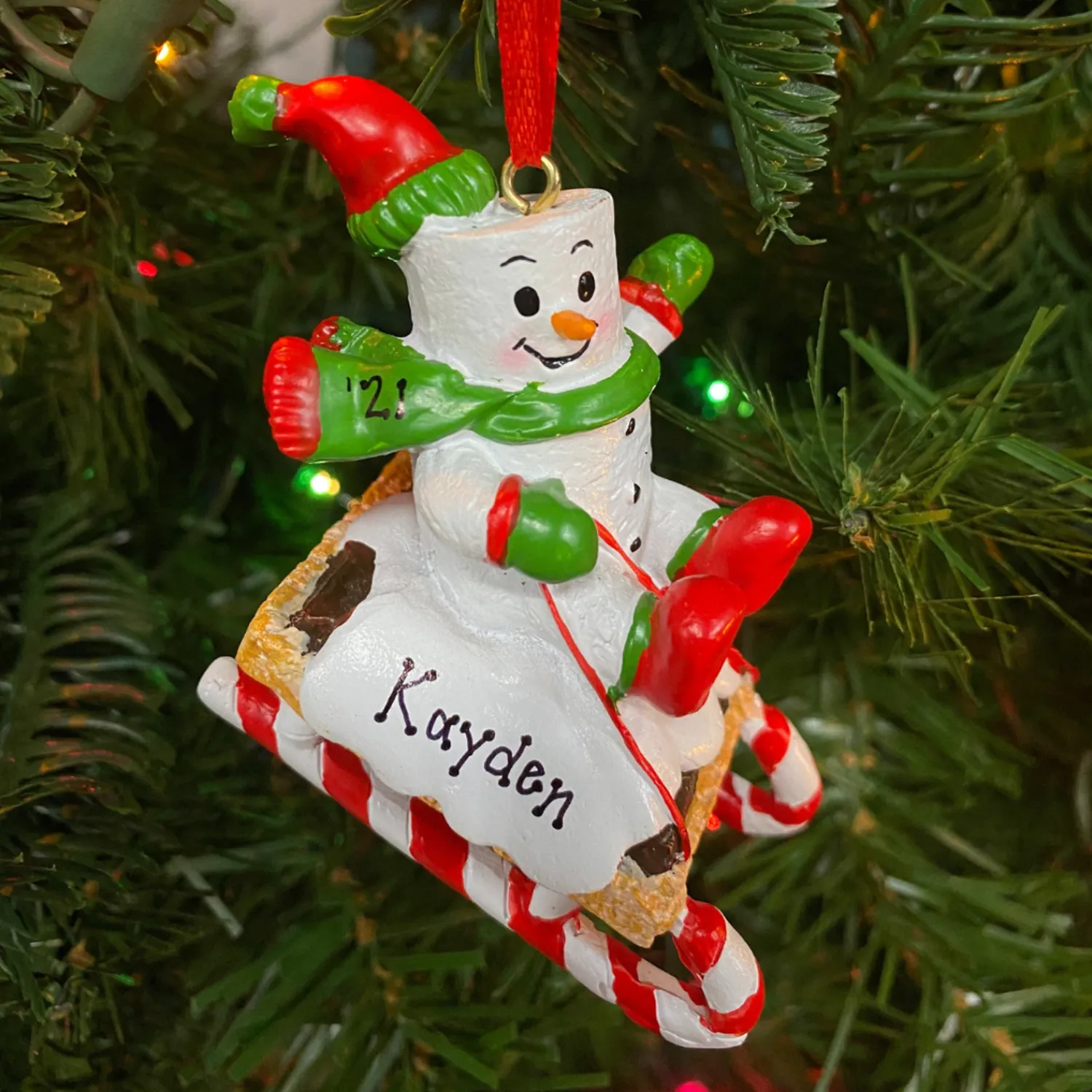 Hot The Jolly Christmas Shop Marshmallow Child On Sled Personalized Christmas Ornament MM20018