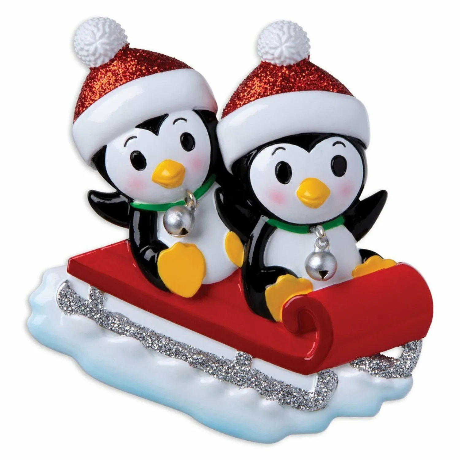 The Jolly Christmas Shop Penguin Couple On Red Sled Personalized Christmas Ornament OR1915-2