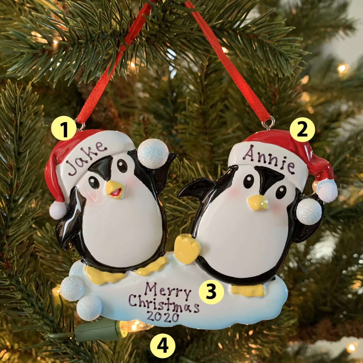Hot The Jolly Christmas Shop Penguin Couple Throwing Snowballs Personalized Christmas Ornament OR1318