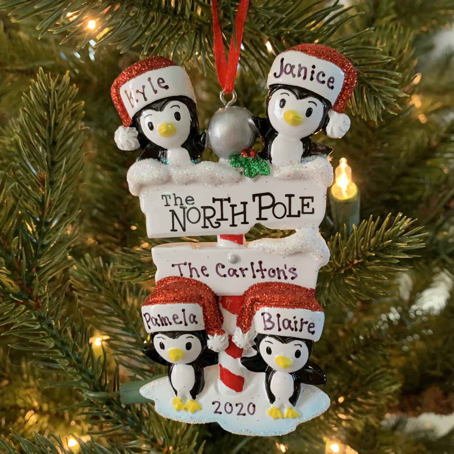 The Jolly Christmas Shop Penguin Family Of 4 At The North Pole Personalized Christmas Ornament OR1739-4