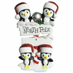 The Jolly Christmas Shop Penguin Family Of 4 At The North Pole Personalized Christmas Ornament OR1739-4
