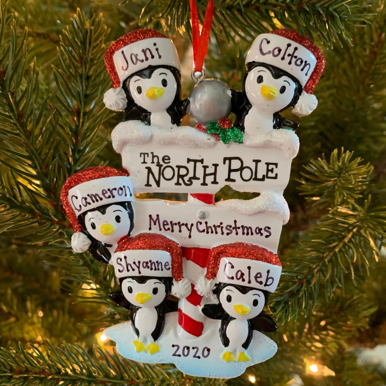 Hot The Jolly Christmas Shop Penguin Family Of 5 At The North Pole Personalized Christmas Ornament OR1739-5