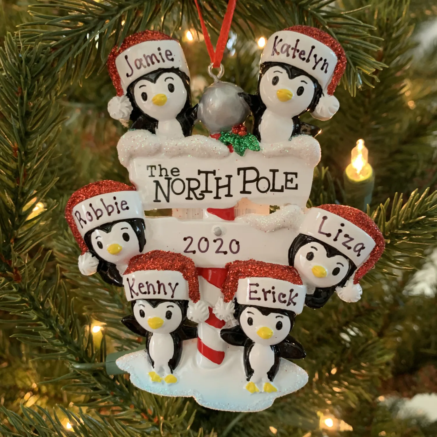 Clearance The Jolly Christmas Shop Penguin Family Of 6 At The North Pole Personalized Christmas Ornament OR1739-6