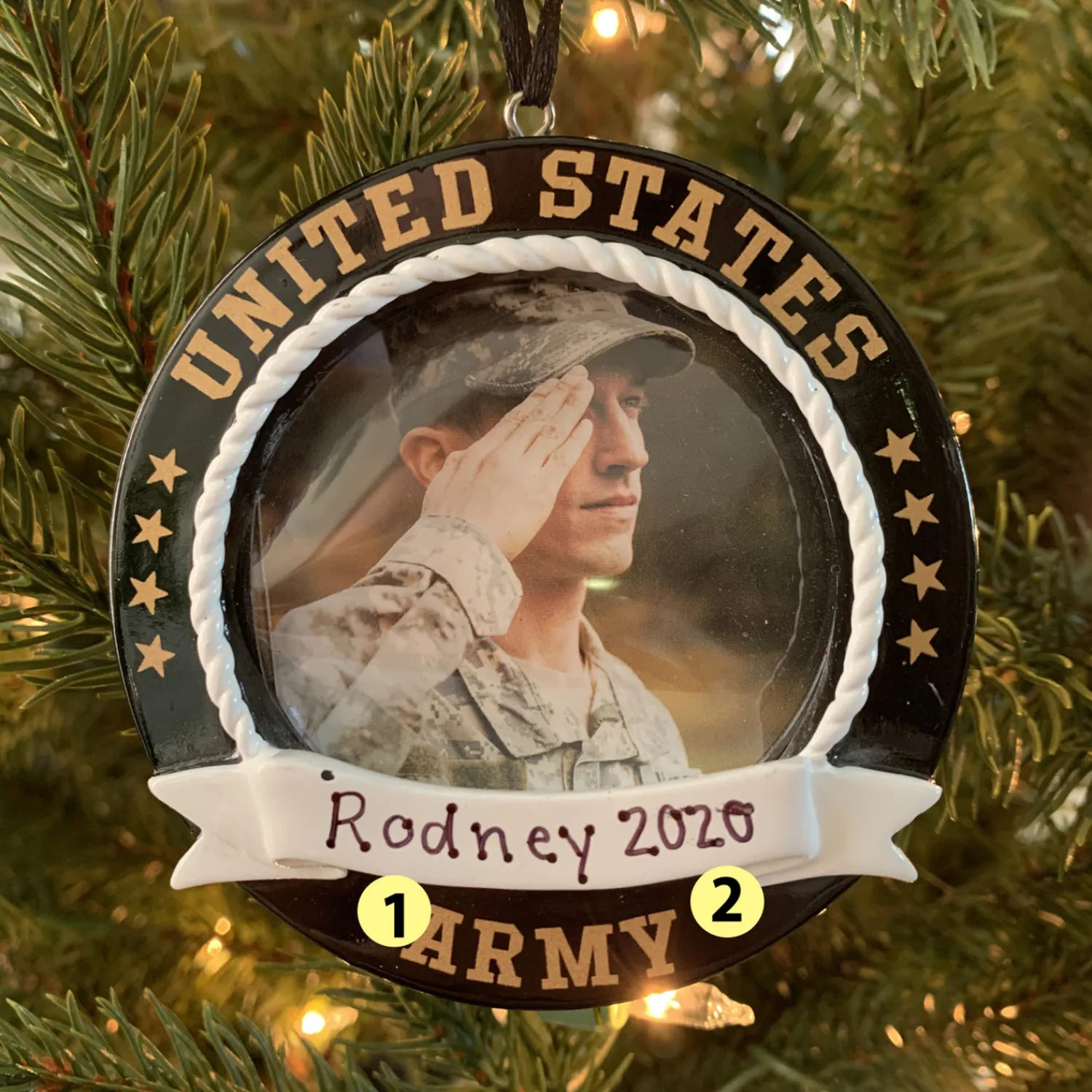 Clearance The Jolly Christmas Shop Personalized Black Army Frame Christmas Ornament