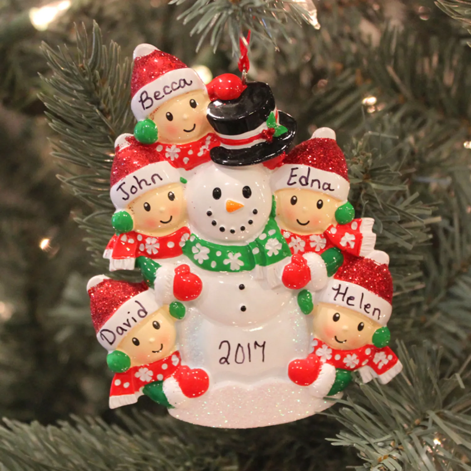 Discount The Jolly Christmas Shop Personalized Christmas Ornament Family Of 5 Building A Snowman OR1367-5