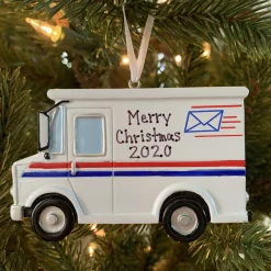 Best The Jolly Christmas Shop Postal Worker Mail Truck Personalized Christmas Ornament OR1815