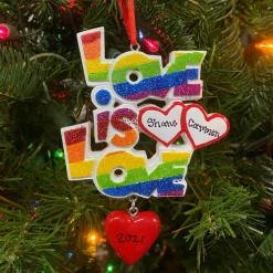 The Jolly Christmas Shop Pride "Love Is Love" Personalized Christmas Ornament OR1455