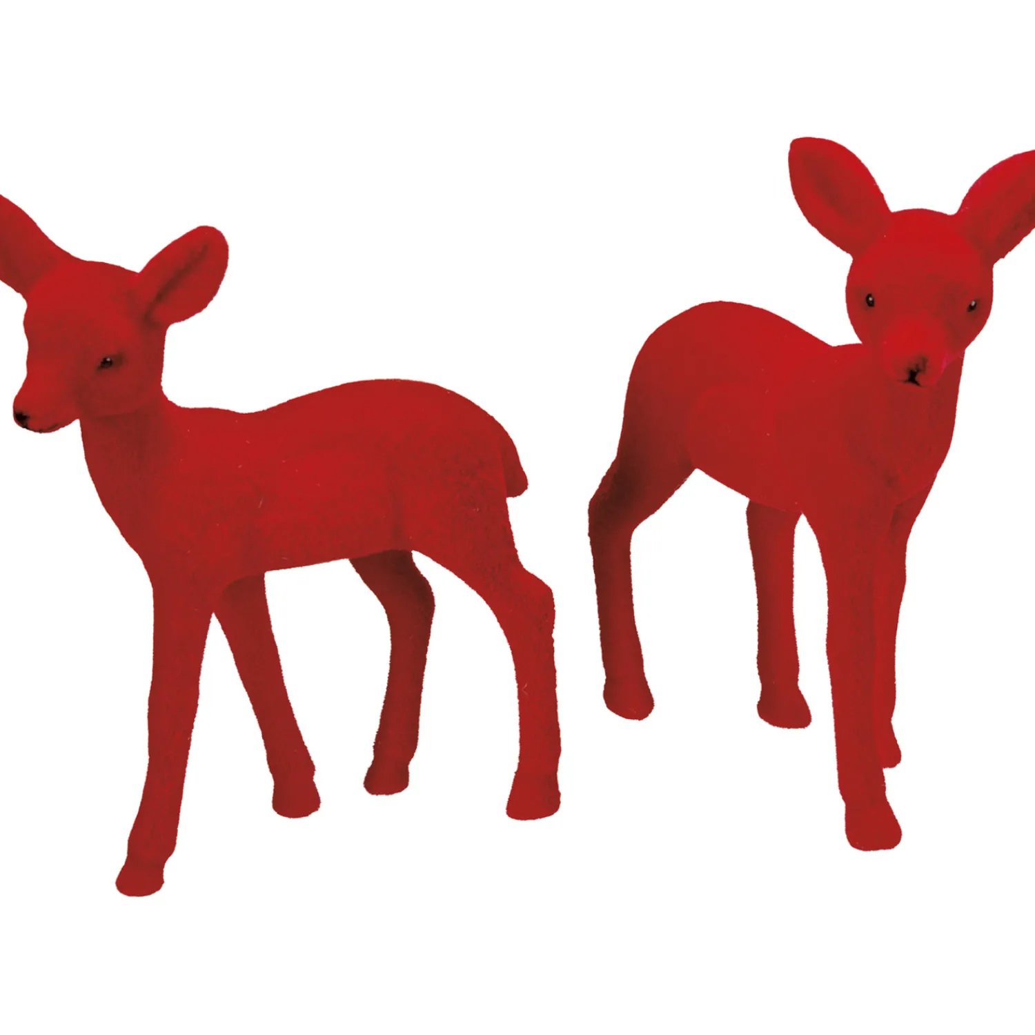 The Jolly Christmas Shop Primitives By Kathy 6" Red Velvet Flocked Deer Christmas Figures Set Of 2 107781
