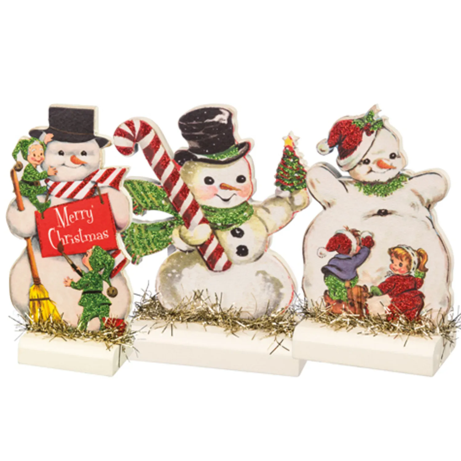 Clearance The Jolly Christmas Shop Primitives By Kathy Set Of 3 Retro Snowmen Stand Up Christmas Figures 32297