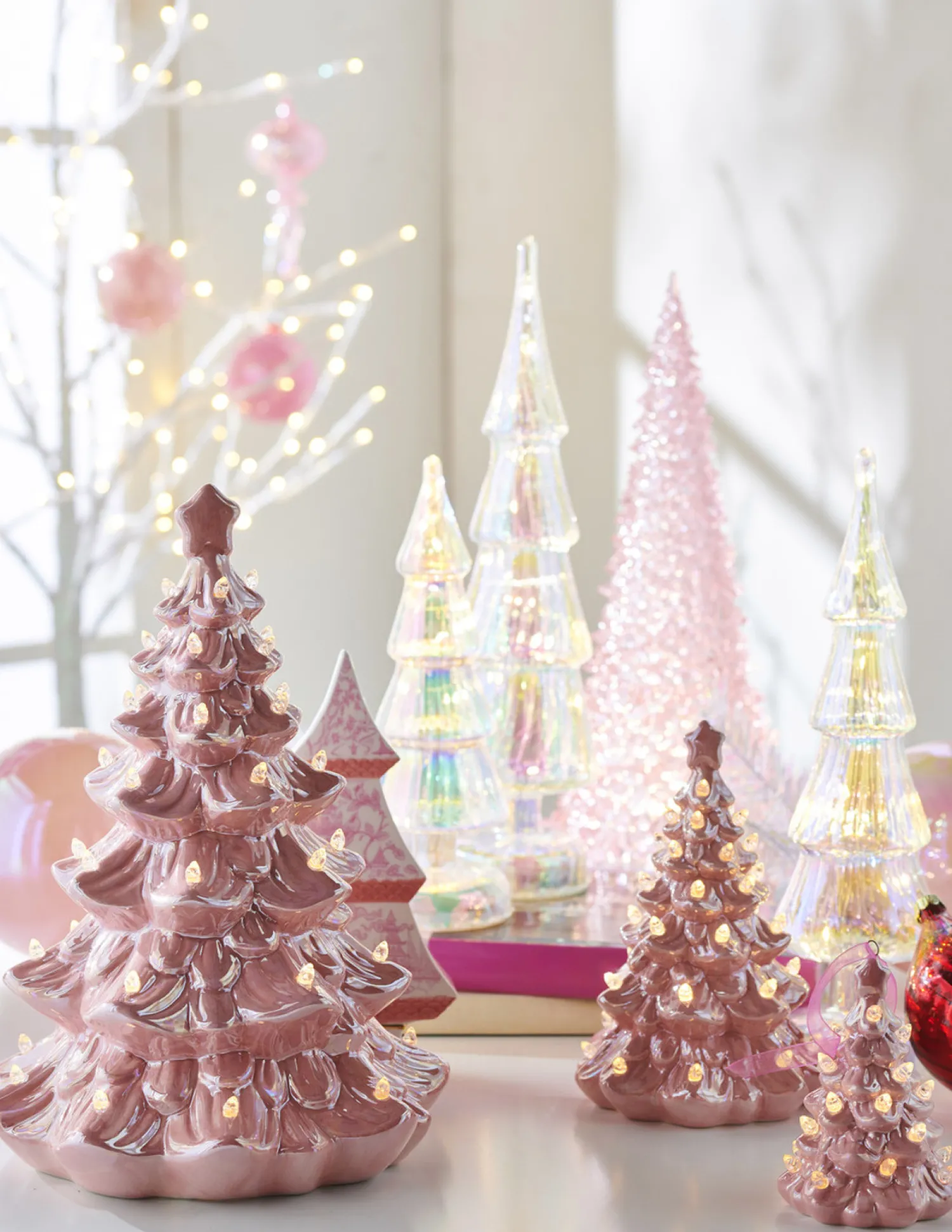 Clearance The Jolly Christmas Shop Raz 5", 8", Or 13" Lighted Pink Ceramic Christmas Tree