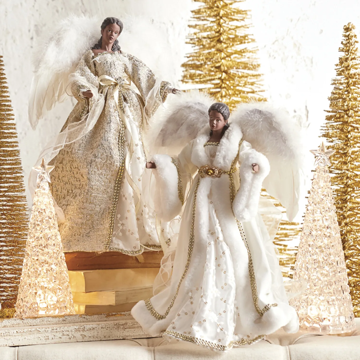 Discount The Jolly Christmas Shop Raz 16" African American White And Gold Angel Christmas Tree Topper 4115551