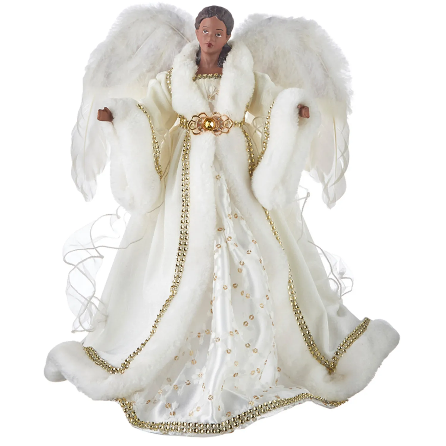 Discount The Jolly Christmas Shop Raz 16" African American White And Gold Angel Christmas Tree Topper 4115551